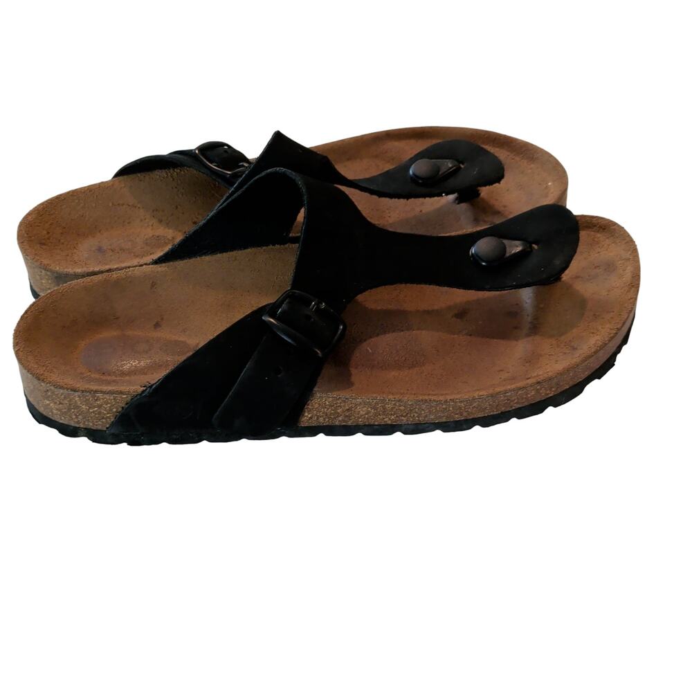 Bio Bio Women's Sz 39 (8.5) Black Leather Cork Sole Thong Sandals Comfort - Picture 8 of 8
